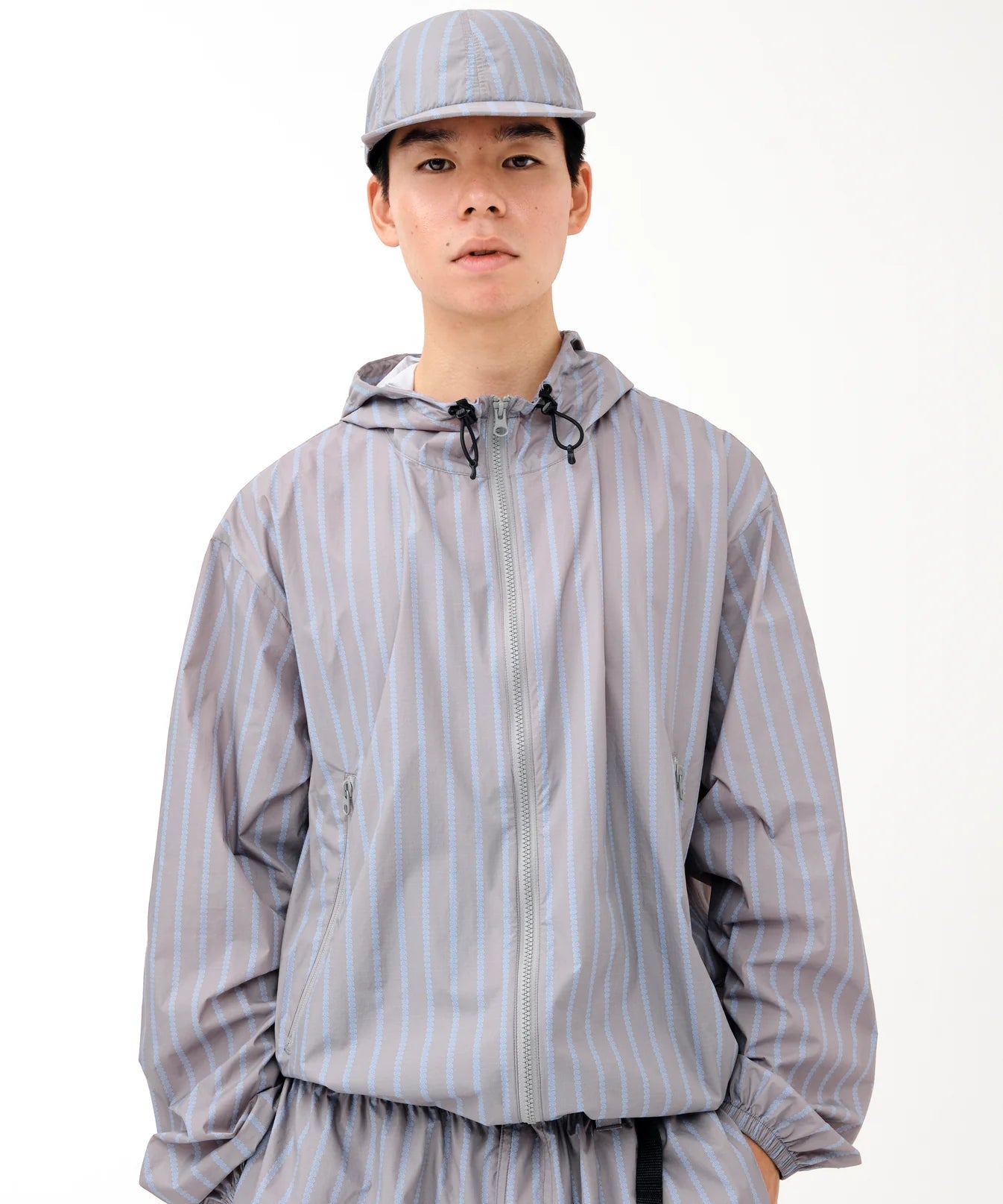 Stripe Nylon Hooded Jacket