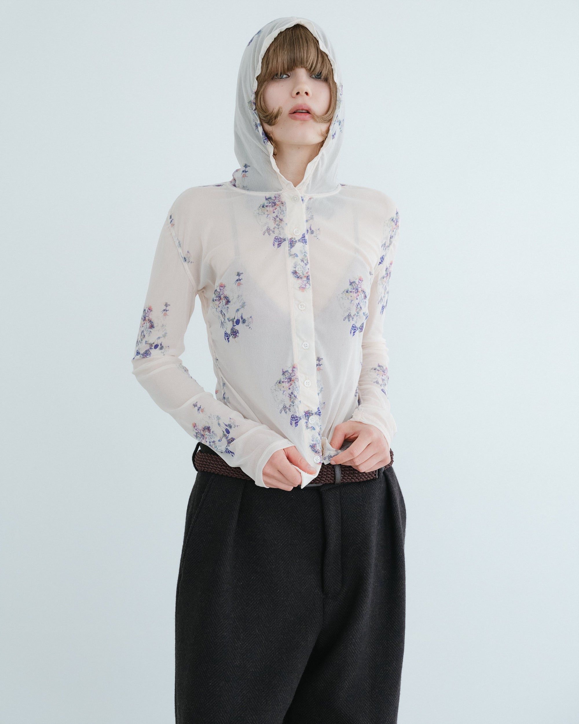 See-through hooded cut and sew