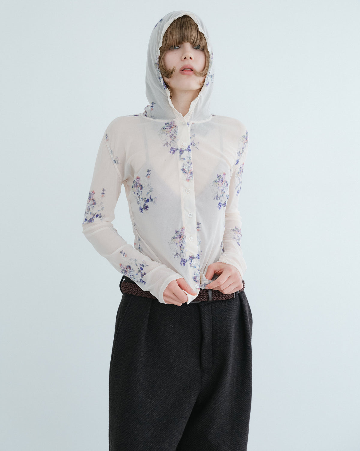 See-through hooded cut and sew