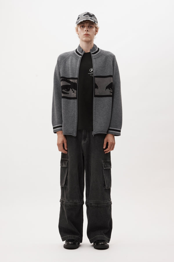 EYES ZIP THRU KNIT CARDIGAN
