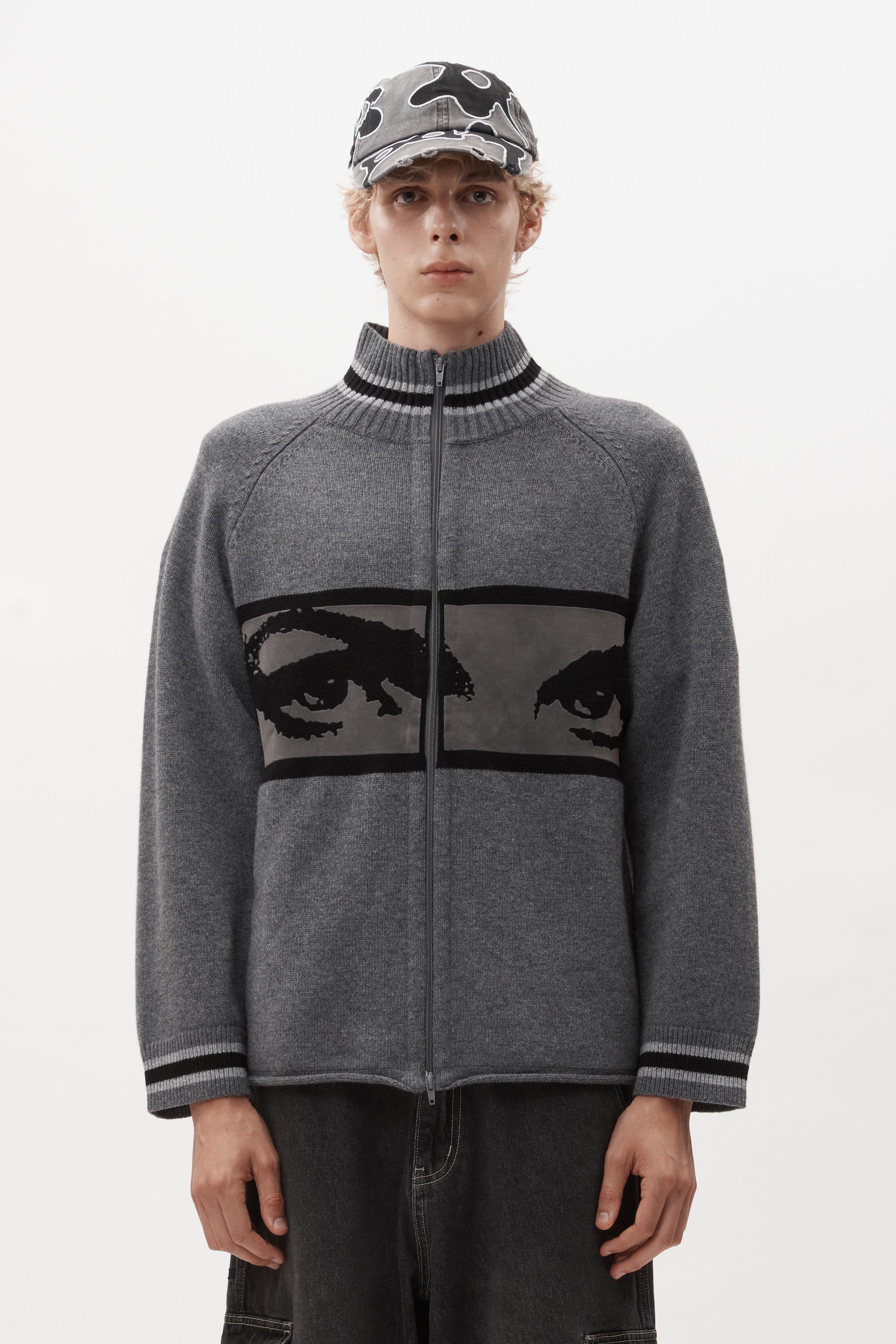 EYES ZIP THRU KNIT CARDIGAN