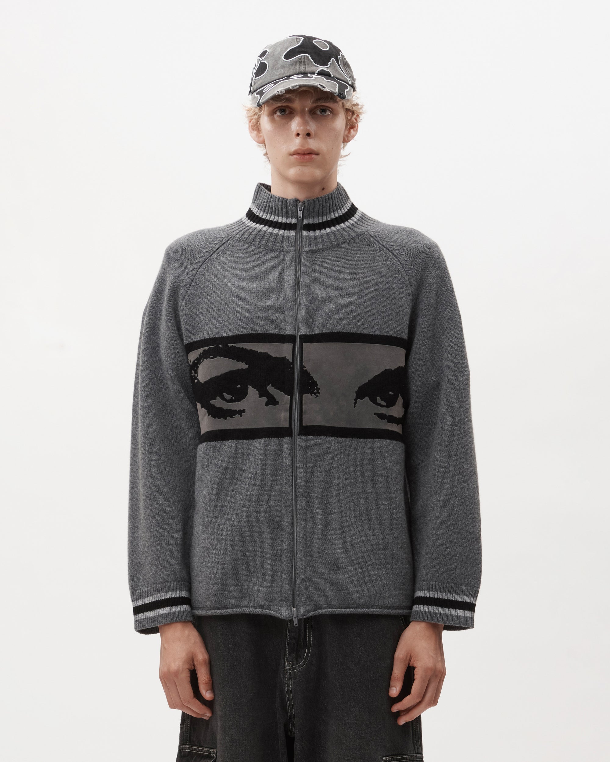 EYES ZIP THRU KNIT CARDIGAN