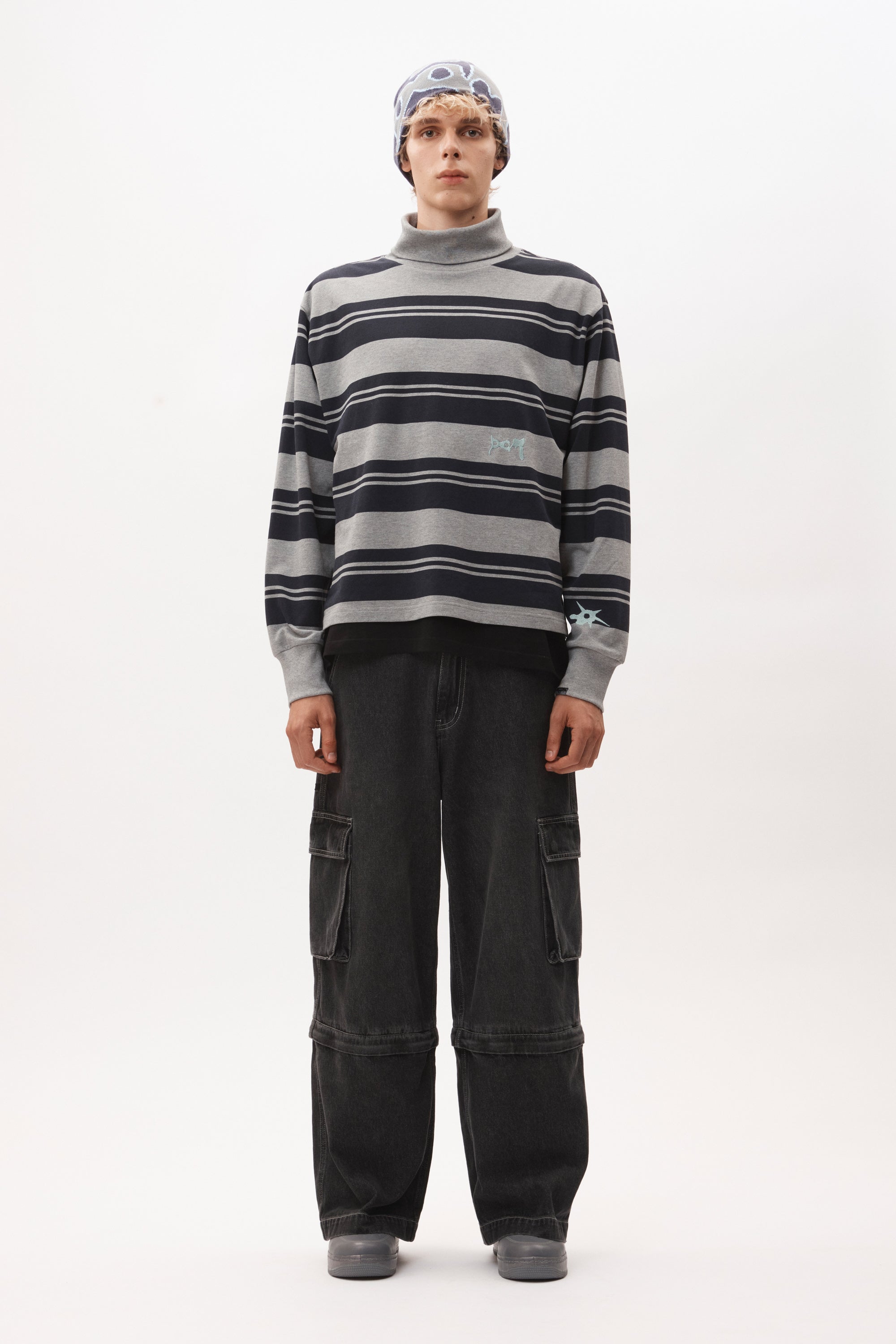 LINES IN TIME STRIPE MOCK NECK LS TOP