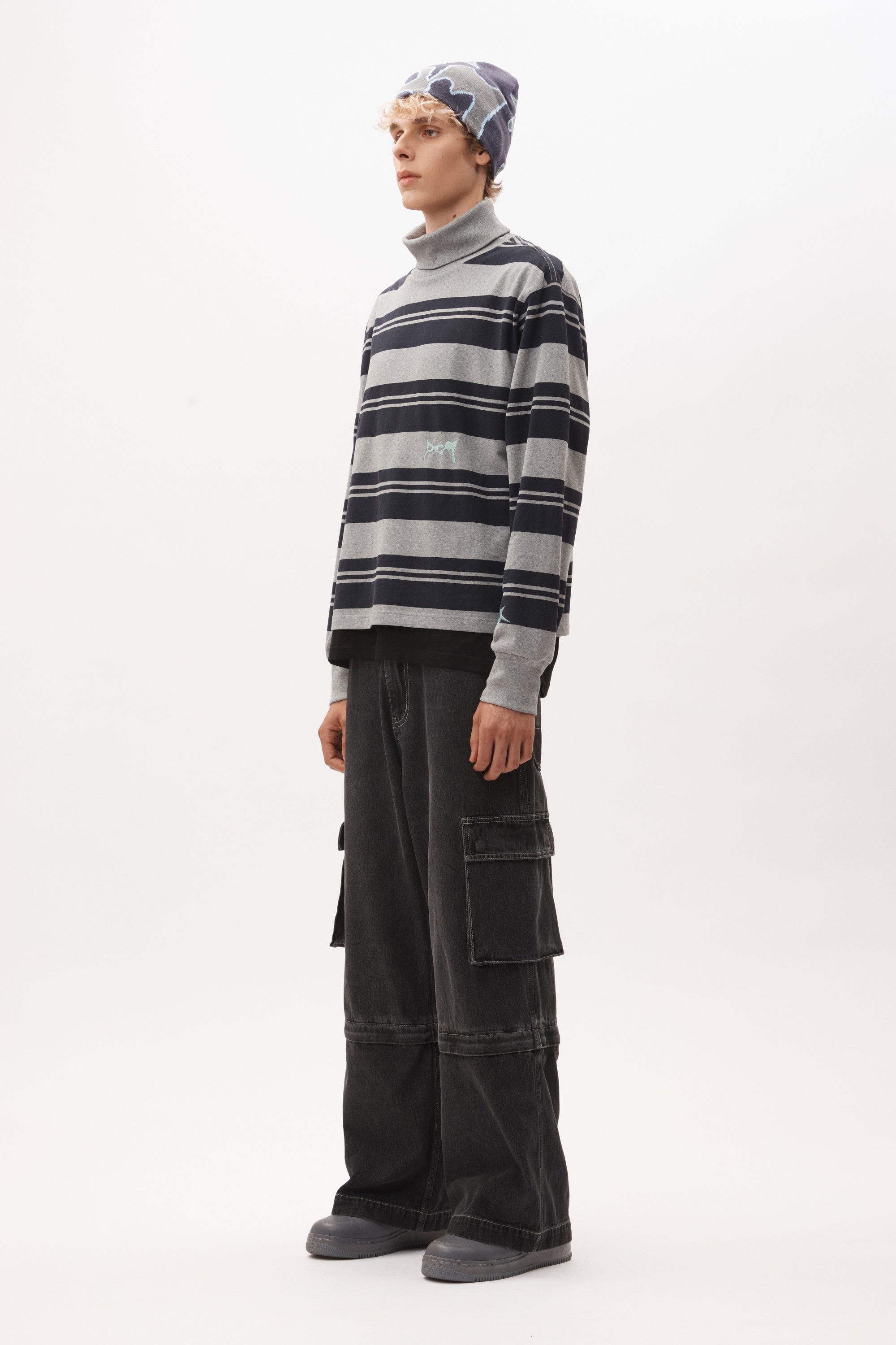 LINES IN TIME STRIPE MOCK NECK LS TOP