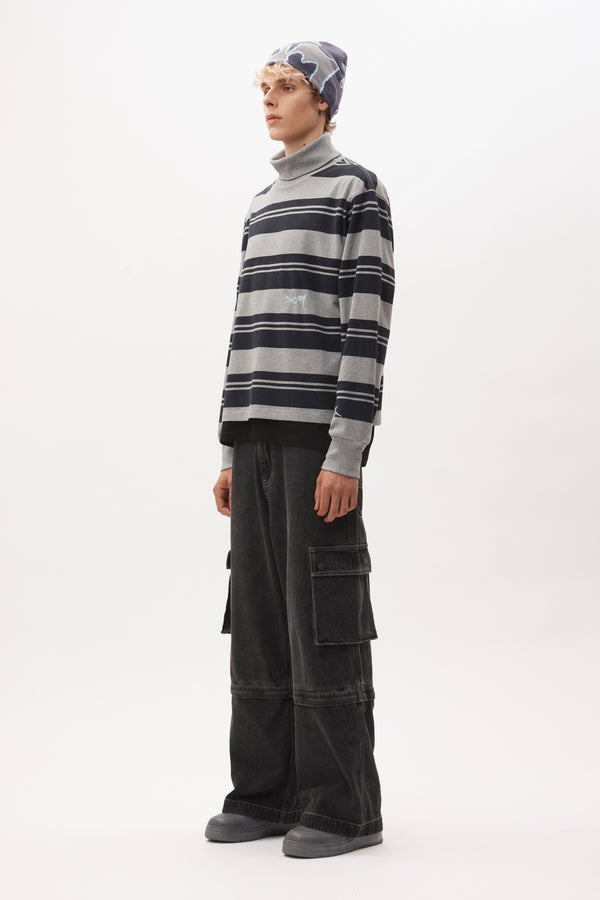 LINES IN TIME STRIPE MOCK NECK LS TOP