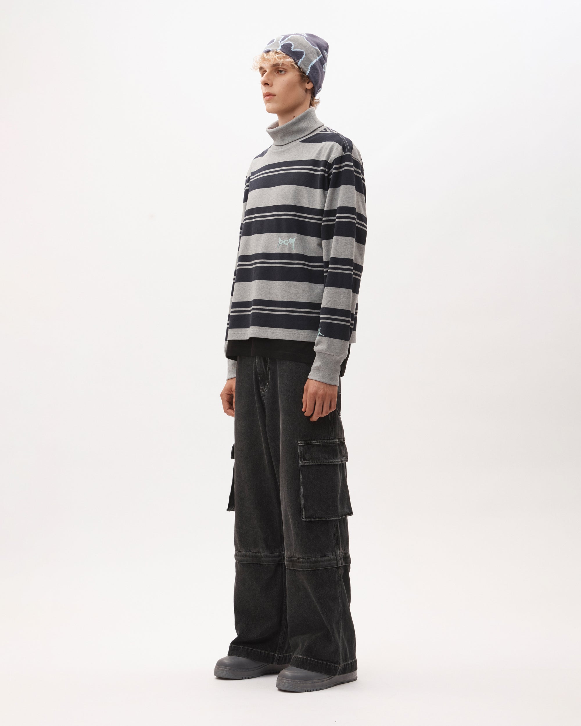 LINES IN TIME STRIPE MOCK NECK LS TOP