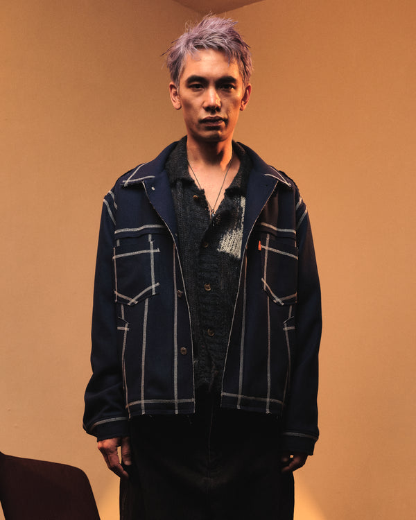 frayed raw edge wool jacket