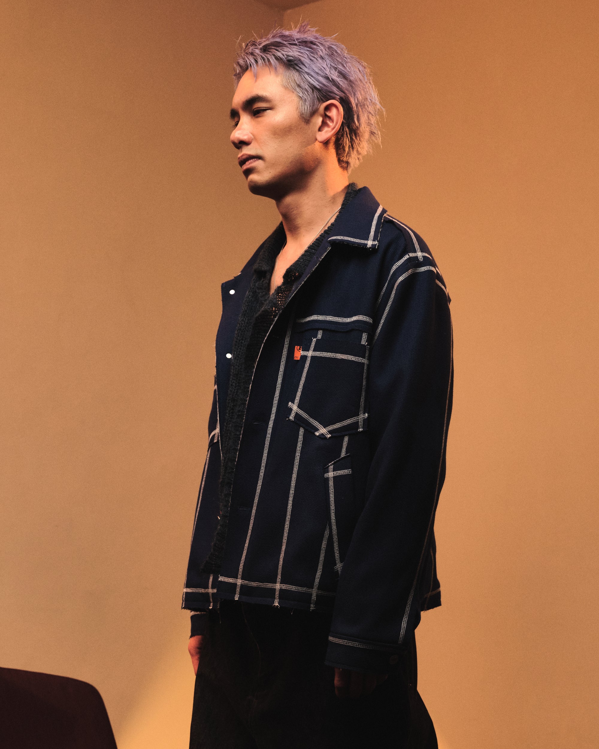 frayed raw edge wool jacket